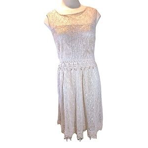 Warehouse By Spotlight Champagne Dress Lace Crochet Open Back Sleeveless Gown